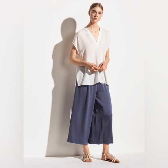 Vince Silk Georgette Double V-Neck Blouse White XL - Picture 5 of 9